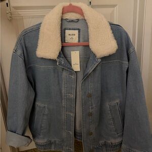 Hollister Blue Denim Jacket with Cream Sherpa Collar